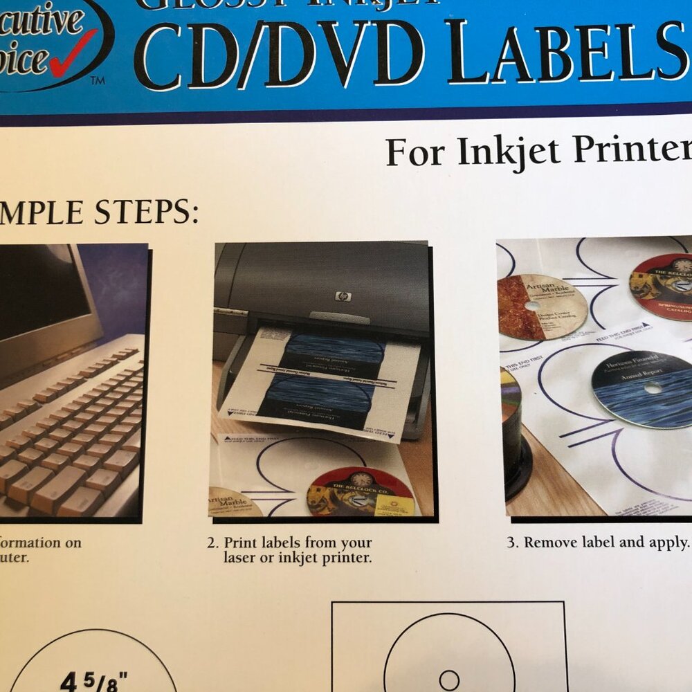 Executive Choice Glossy Inkjet CD/DVD Labels for Inkjet Printers 18 Labels - Picture 4 of 6